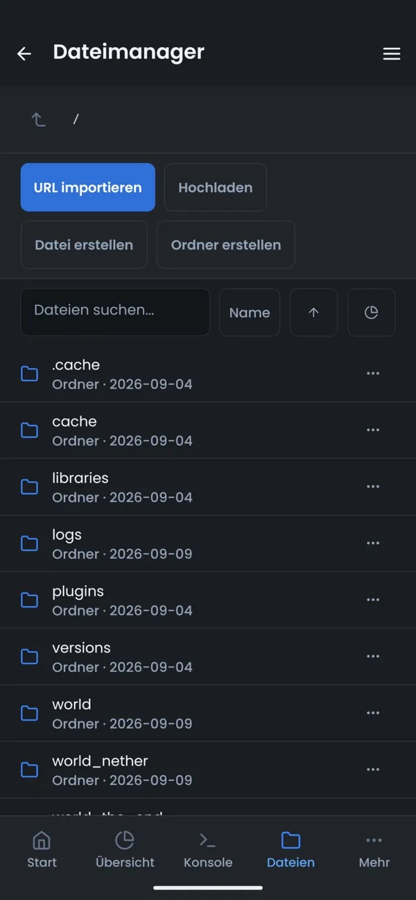Screenshot der OuiPanel-App, Dateimanager