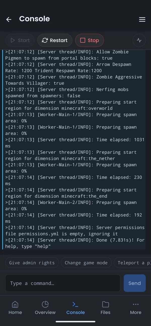 Screenshot of the OuiPanel app, Live console