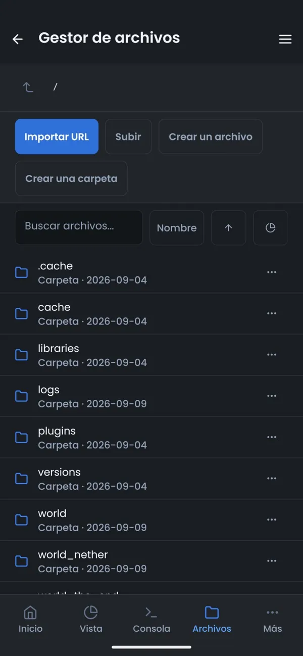 Captura de pantalla de la aplicación OuiPanel, Gestor de archivos
