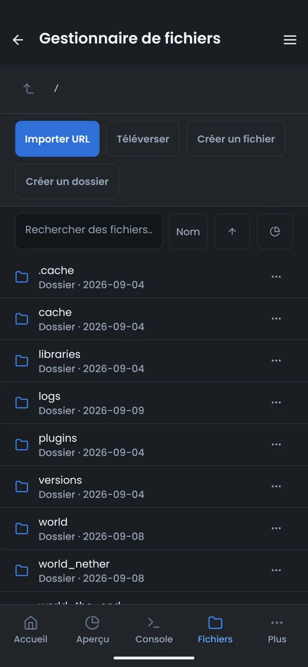 Capture d'écran de l'application OuiPanel, Gestionnaire de fichiers