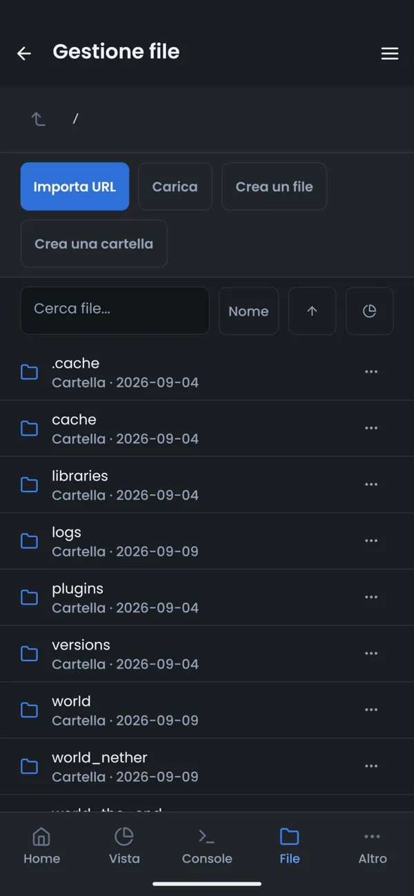 Schermata dell'app OuiPanel, Gestore file