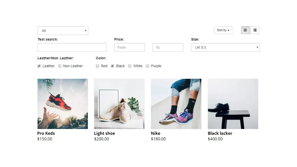 Online store built with Web Builder: filters and product cards